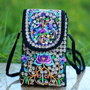 EMBROIDERED CELL CROSS~BODY BAG